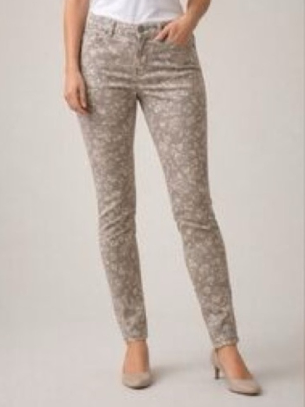 Free People Beige Floral Skinny Jeans EUC